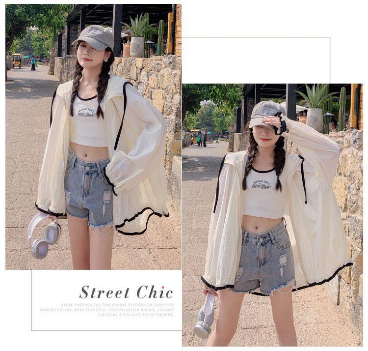 Women's Korean Style Hooded Sun Protection Jacket - Lightweight, Breathable, Long Sleeve, Loose Fit for Summer