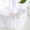 WTEMPO White Wedding Flower Girl Basket Hand-held Bow Flower Basket Lace Brim Decorative Small Basket Parties Weddings Supplies
