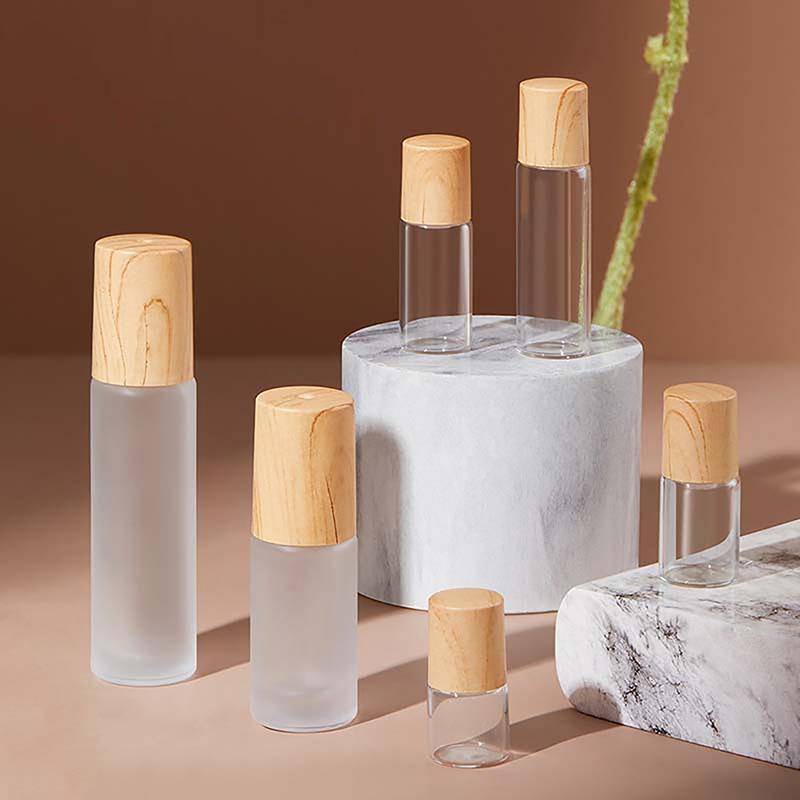 1/2/3/5/10Ml Cosmetic Container Roll On Glass Bottles For Essential Oil Empty Perfume Bottle Refillable Container With Wood Lid
