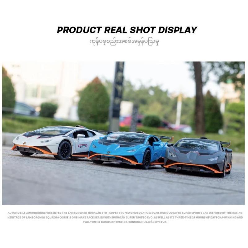 1/24 Alloy Lamborghini Huracan STO Supercar Metal Diecast Car Model Vehicles Pull Back Sound and Light for Children Boy Toys Gift Collection