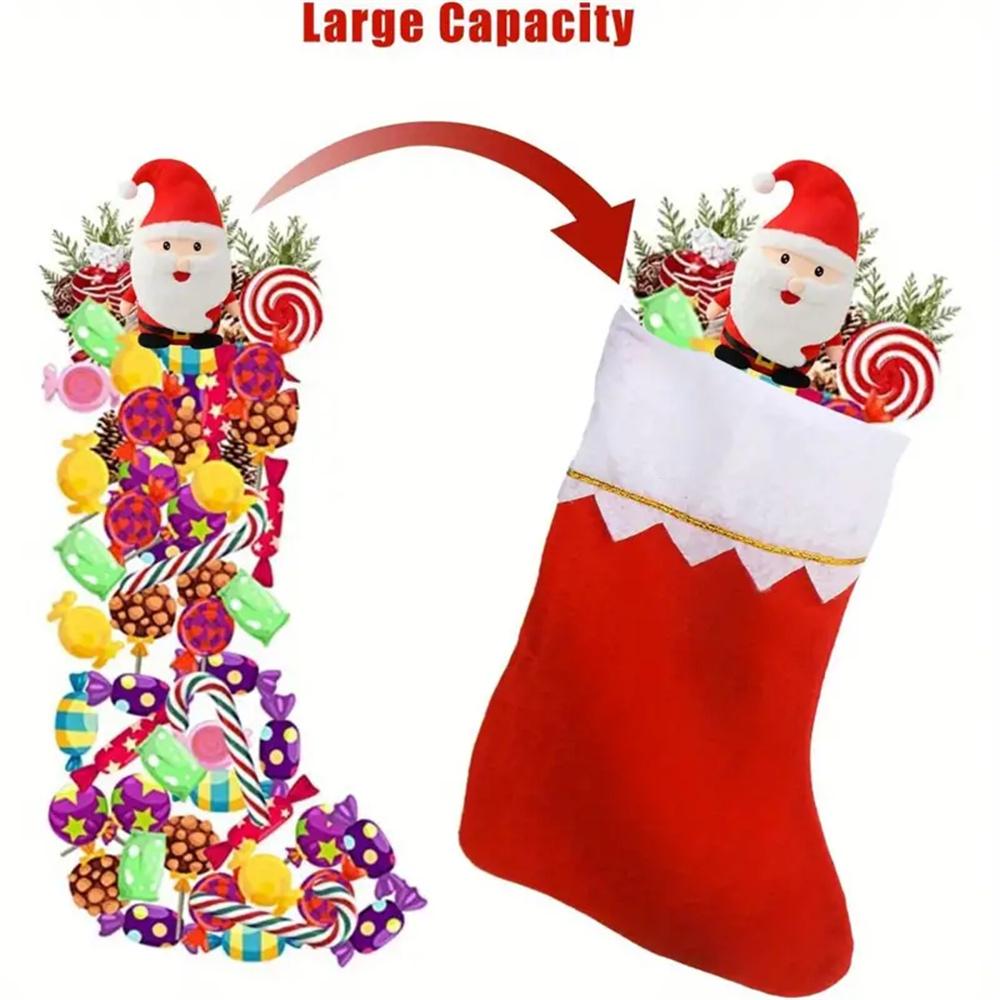 12pcs Red Felt Christmas Stockings Festive Hanging Stocking for Fireplace Non-Woven Fabric Xmas Decor With Golden Trim Idea Gift