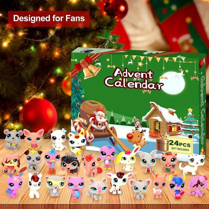 Kjæledyrleker Adventskalender 2025, 24-dagers Kjæledyrfigurer Juleadventskalender, Dyre-actionfigurer Hund Katt Samleleker for Nedtelling til Jul