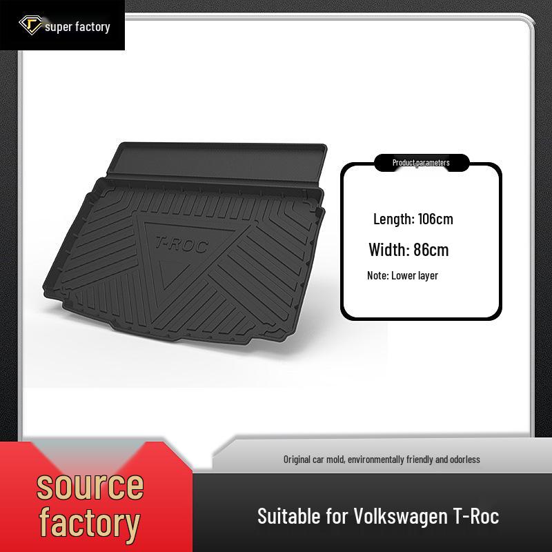 

Volkswagen T-Cross, Tayron GTE/X, T-Roc Variant Водонепроницаемый коврик в багажник без запаха Black TPE Trunk Mat