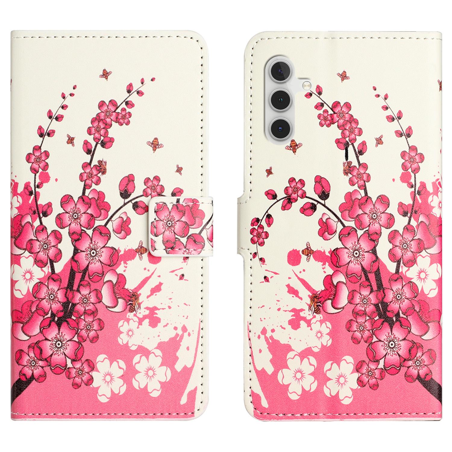 

For Samsung Galaxy A55 5G Printed Protective Case Leather Phone Stand Cover Plum Blossom