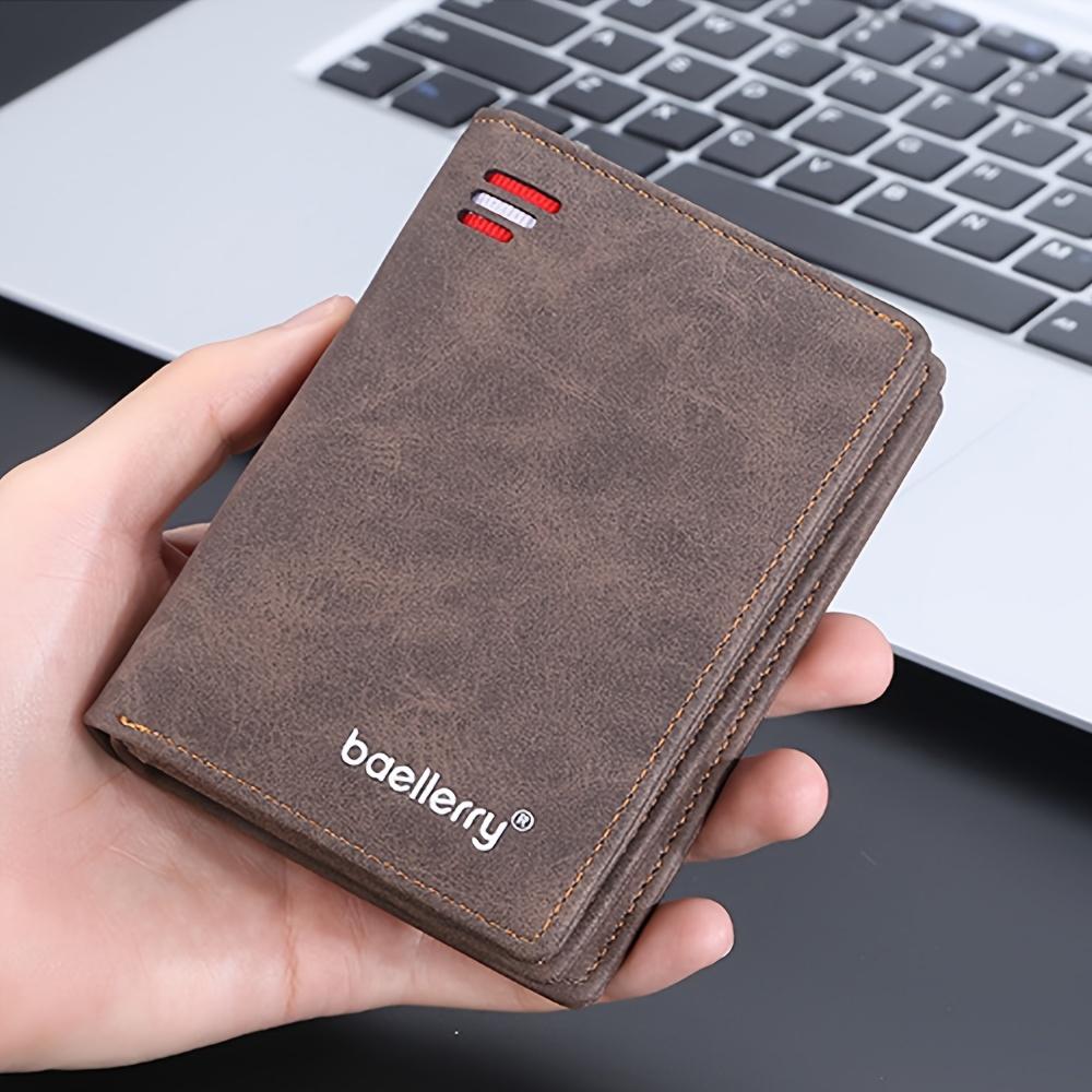 1pc of Baellerry Men'S Short Wallet, Multi-Card Slot Zippered Coin Purse, Matte Faux Leather Vertical Wallet