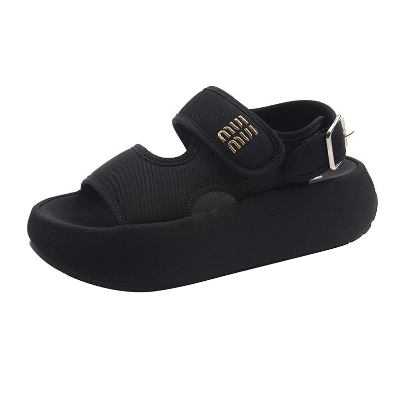 2025 summer new Velcro cloth slippers women's platform versatile fashion casual beach sandals
