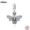 WOSTU 925 Silver Sell Bee Crystal CZ Chain Bead Charms Fit Bracelet Necklace Fashion Jewelry Party Gift CQC821