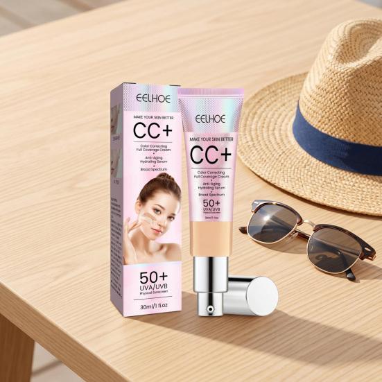 30ML CC Cream Color Correcting Full Coverage Foundation SPF 50+ Lightweight Facial Cream Hydrating Long Lasting Waterproof Natural Moisturizer