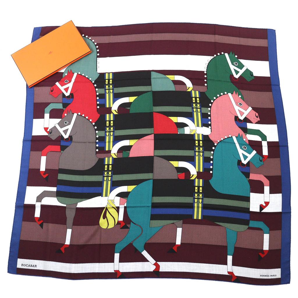 Pristine HERMES Scarf ROCABAR Carre 140 Cashmere Women 242708S Used