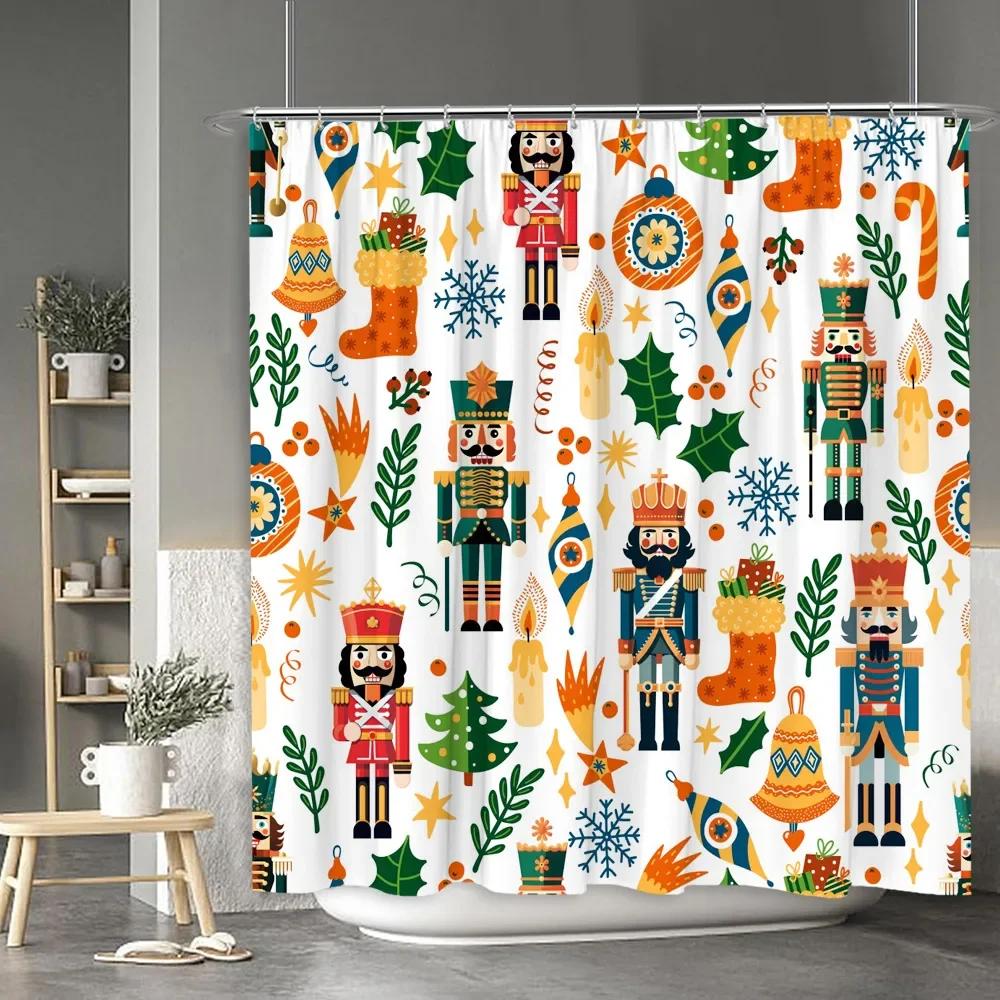 Christmas Shower Curtain Santa Claus Snowman Moose Cartoon Christmas Tree Winter Home Polyester Fabric Bathroom