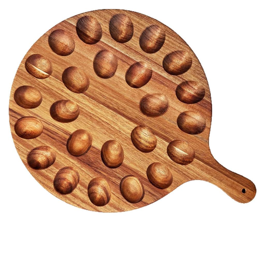 Plat à œufs mimosa en bois 24 trous Poignée double face Plateau de service pour œufs pour cuisine 42x31x1.5cm