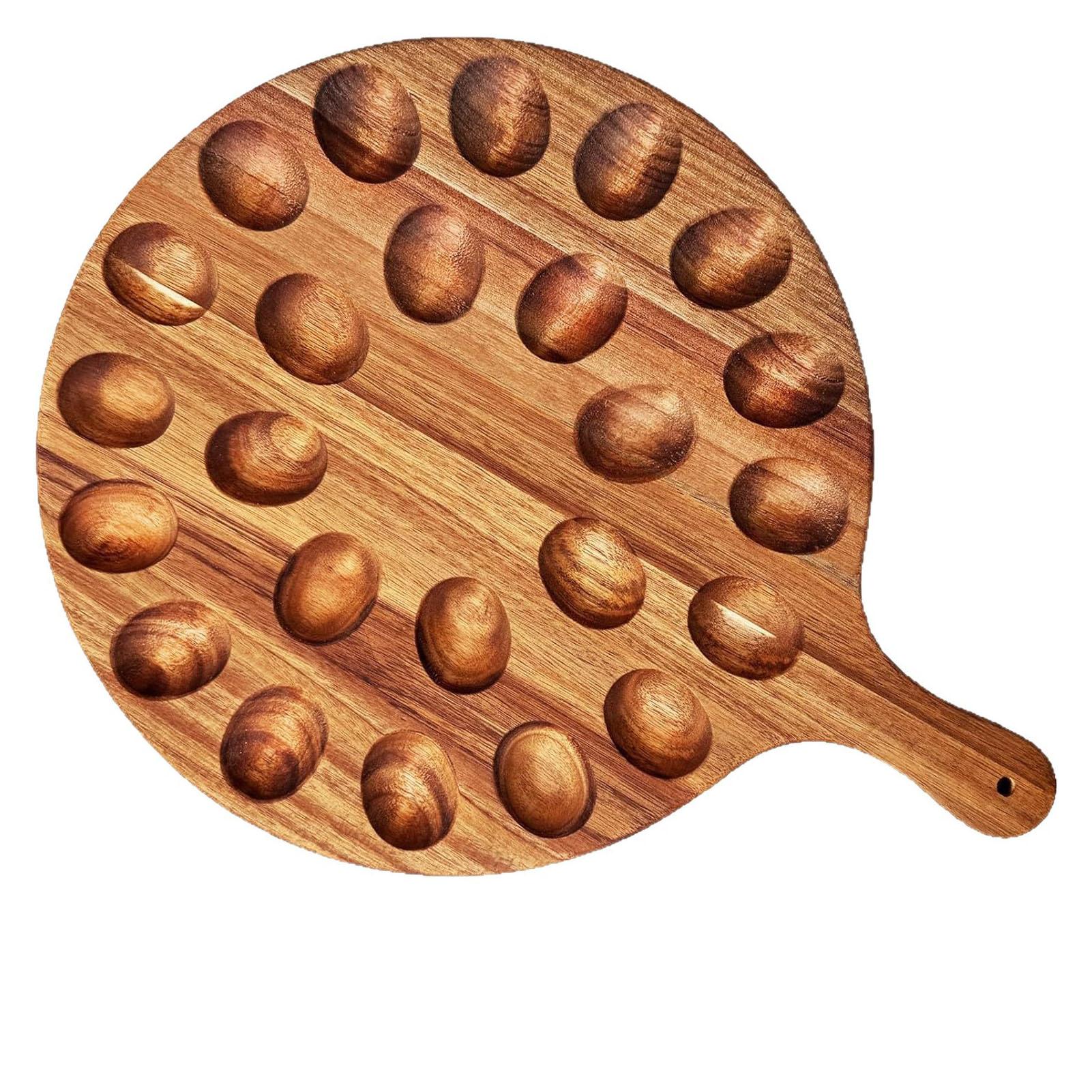 Wood Deviled Egg Platter 24 Holes Double Sided Handle Design Egg Plate Serving Tray for Kitchen