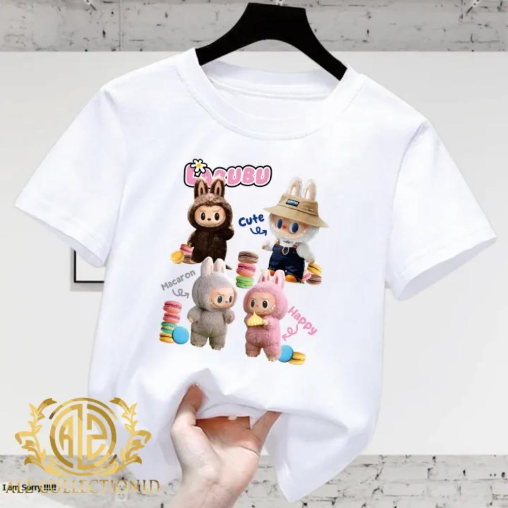 2025 New Children's T-shirt Fashionable and Versatile Style Happy LABUBU Printed Round Neck Short Sleeved Casual Girls' Top