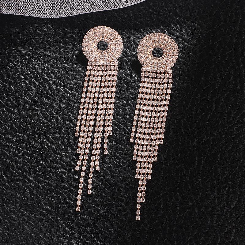 Foreign Trade Cross-Border Direct Supply Rhinestone Circle Tassel Earrings Full Simple Generous Spot E715