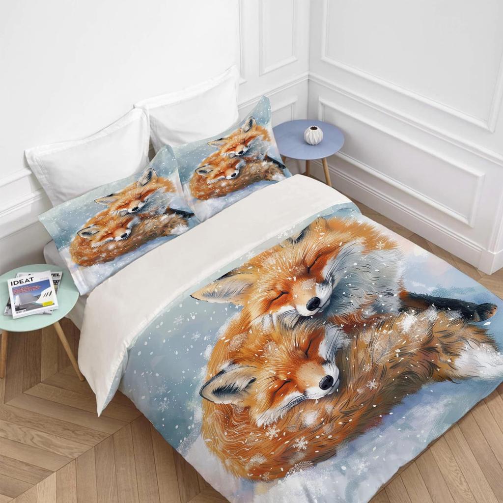 Fox Theme Three-Piece Quilt Cover 3D Digital Printing Bedding Set Bed Cover