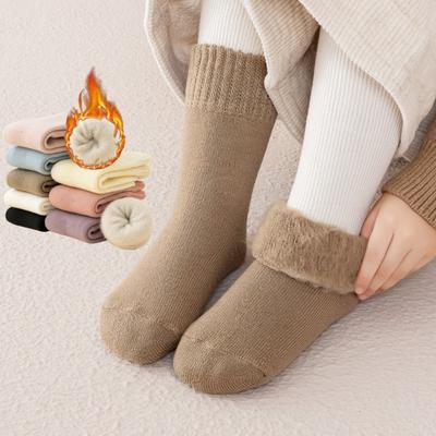 5 paires Chaussettes Laine Enfant Enfants Garçons Filles Chaussettes Thermiques Douces pour Bébé Mode Couleur Unie Enfants Automne Hiver Cachemire Peluche Chaussette