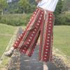 Sommer Lockere Vintage Hose für Damen Baumwolle Leinen Retro Ethno Stil Weitbein Hose Elastischer Bund Cropped Hose