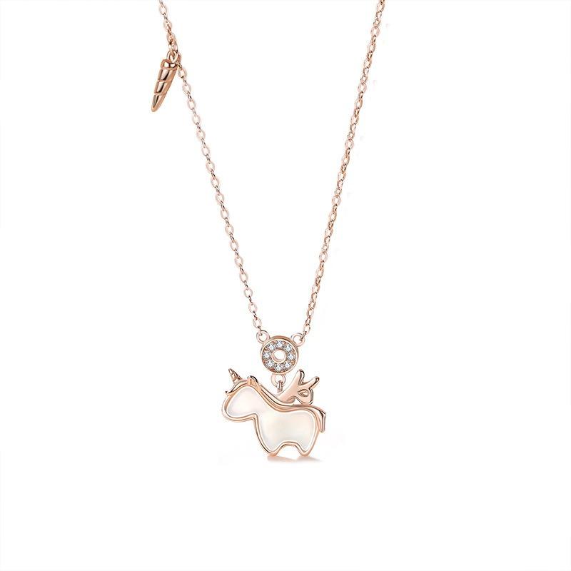 Cute Dreamy Unicorn Clavicle Necklace Sweet White Mother Of Pearl Jewelry For Women