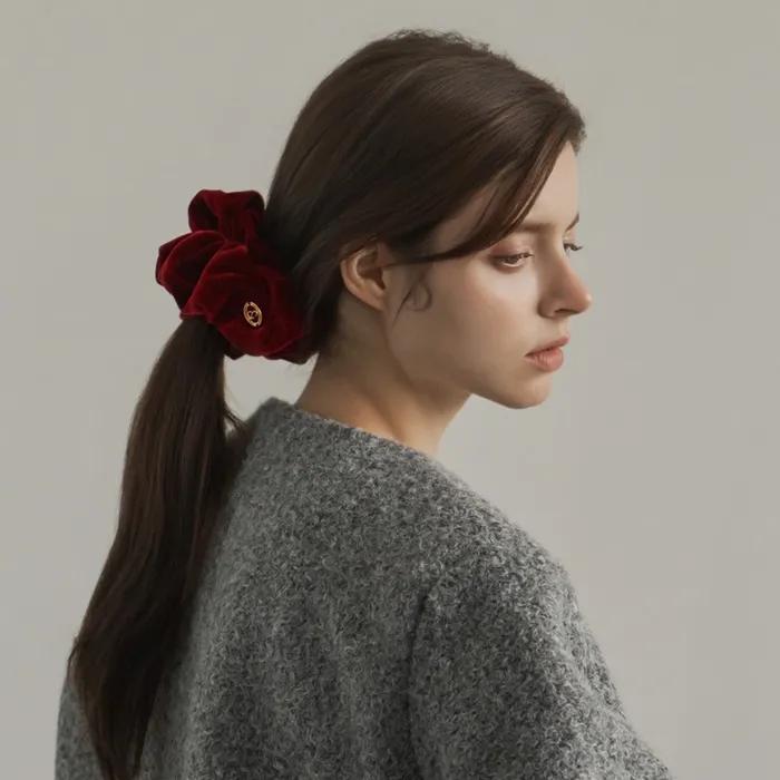 & COUTURE RED VELVET HAIR SCRUNCHIE