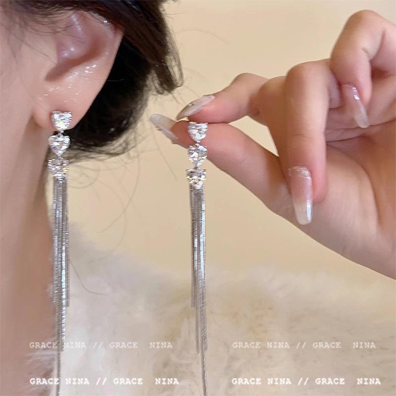 Korean-Style Diamond Tassel Bow Earrings - High-End Luxury Statement Jewelry