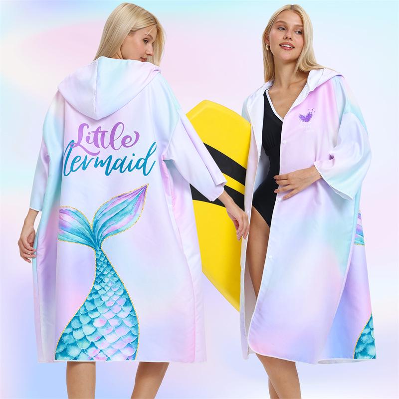 2025 Quick-Dry Hooded Swim Poncho with Zipper - Portable Bathrobe and Beach Towel