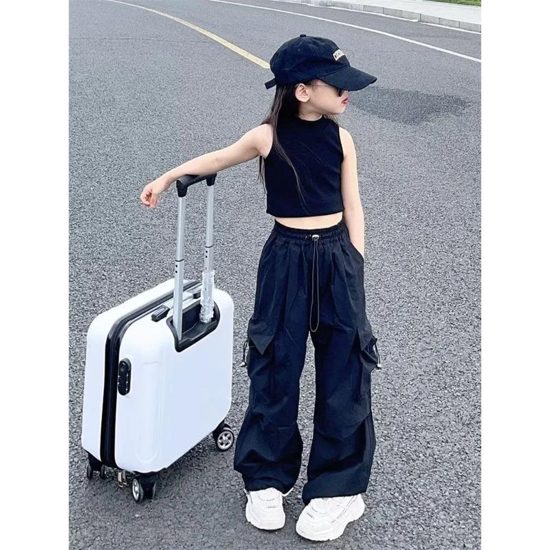 Girls Cargo Pants Summer Children Loose Workwear Trousers Kids Lightweight Spring Autumn Sweatpants Teenager Casual Clothing