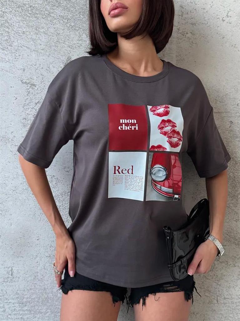 Women's Summer Casual Lazy Design Short Sleeve Letter Print T-Shirt