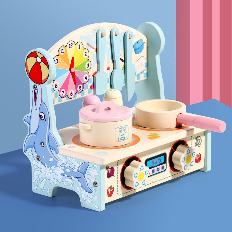 Wooden fun children's simulation play house tableware multi-functional kitchenette cooking girls play educational toys
