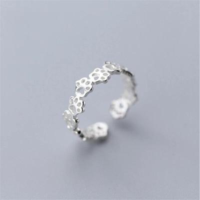 Neue Mode Kreative Hohl Kätzchen Pfotenabdruck 925 Sterling Silber Schmuck Niedlich Temperament Katze Tier Öffnung Ringe R281