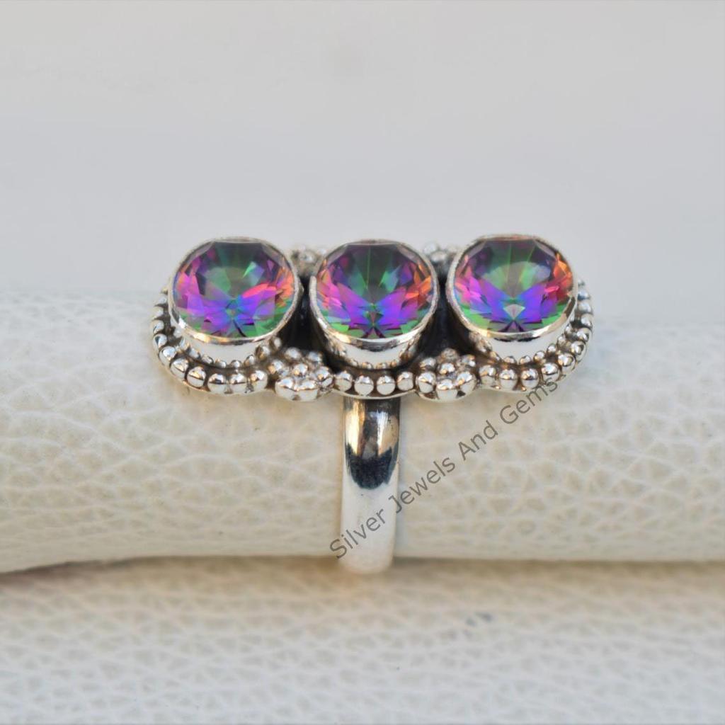 Natürlicher Mystic Topas Ring, Mehrsteinring, Handgefertigter Ring, 925er Sterling Ring Ovaler Mystic Topas Ring, Geschenk für sie, Verlobungsring