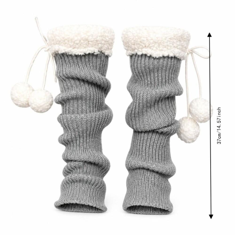 1pair Solid Color Knitted Leg Warmers Warm Winter Foot Cover Cute Mid-Calf Length Socks Girl