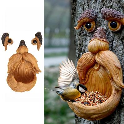 Tree Face Bird Feeder Outdoor Garden Decor Durable Resin