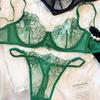 Western, French-style sexy lingerie, ultra-thin mesh rose embroidery, anti-sagging plus-size lingerie set