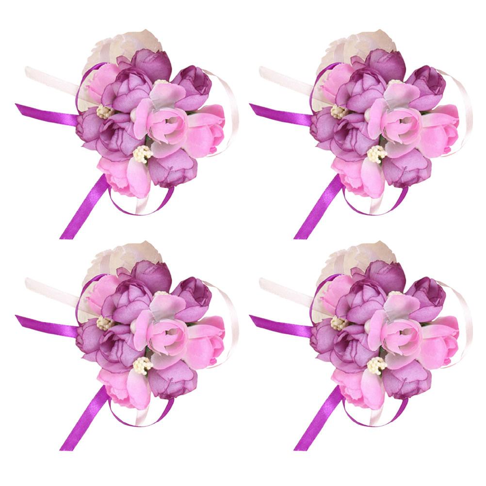 4Pcs Wedding Wrist Flower Brooch Silk Artificial Flower Decor for Bride Bridal Party Dance Wedding Photos Outdoor Ceremony Noble