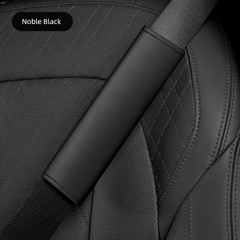 Car Seat Belt Shoulder Pads, High-End Leather, Extended Length, a Pair of Seat Belt Protectors, Shoulder Pads for Car Interior Decoration Premium Black Pair - Selected Leather
