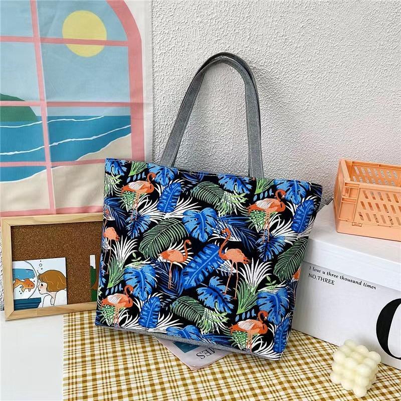 New printed bag large capacity tote bag literary flower cloth student bag shoulder portable canvas women's bag