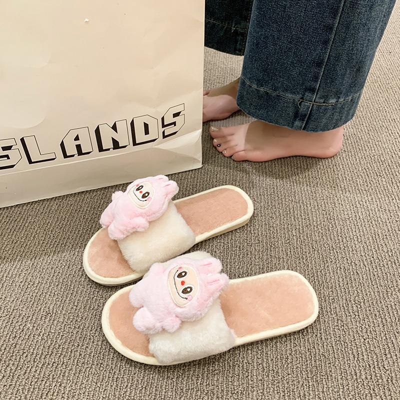 

Home Warm Mao Mao Slippers Winter 2025 New Soft Bottom Cartoon Doll Decoration One-Word Cotton Slippers Non-slip 41