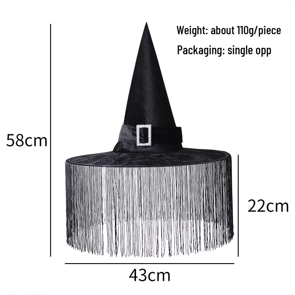 Ruffled Witch Hat with Black Spider Tassels for Halloween Masquerade