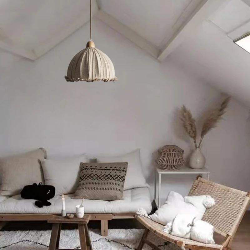 Japanese Southeast Asian Retro Cotton Linen Chandelier Room Decor Bedroom Living Room Pendant Lamp Restaurant Led Lights Lustre