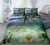 Blue Ocean King Queen Duvet Cover Cartoon Starfish Shell Bedding Set For Kid Teens Adults Sea Beach 2/3pcs Polyester Quilt Cover