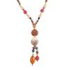 Ethnic Style Bodhi Sweater Necklace with Cotton Linen and Wood Prayer Beads