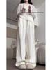 Korean Textured Cream Lace Openwork Pants - Women's Spring/Summer 2025 Petite Patchwork Casuals