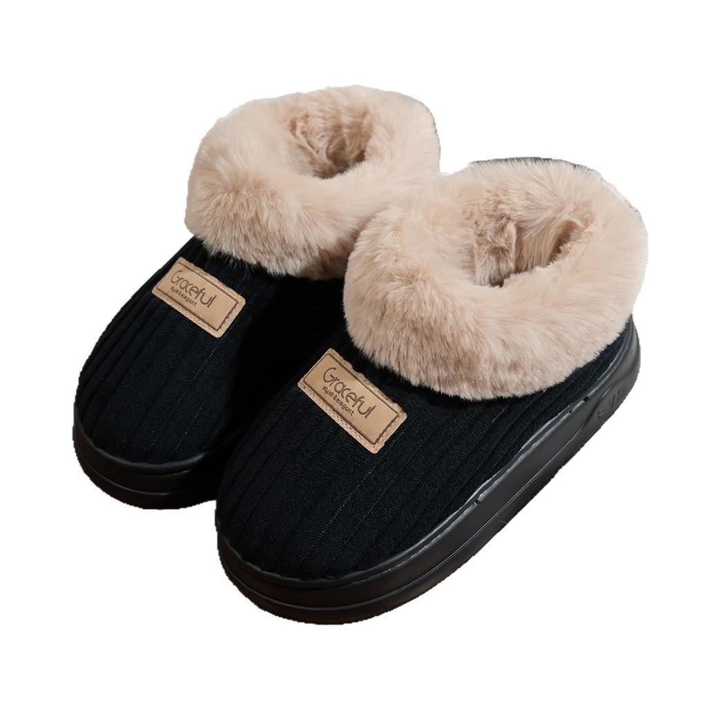 Autumn and Winter Cotton Shoes with Thick Soles for Men and Women, Home and Indoor with Velvet Wicks and Plush Slippers