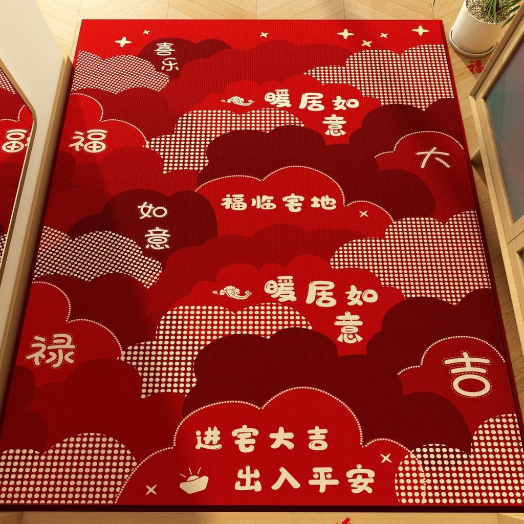 New Year'S Entry Door Floor Mat, DirtResistant And Easy To Take Care Of, Crystal Velvet Floor Mat, Household Entrance Door Mat, Festive Red Door Mat