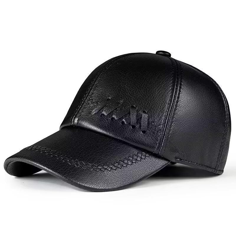 Men's Spring & Autumn Leather Duckbill Cap - Goatskin, Thin Style, Warm for Middle-Aged & Elderly, Casual Outdoor Hat