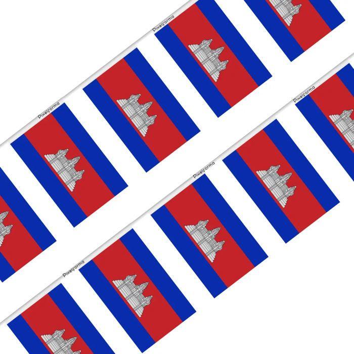 Guirlande Drapeau - Cambodge - 20 Pièces - 14 X 21 Cm - Polyester - Multicolore