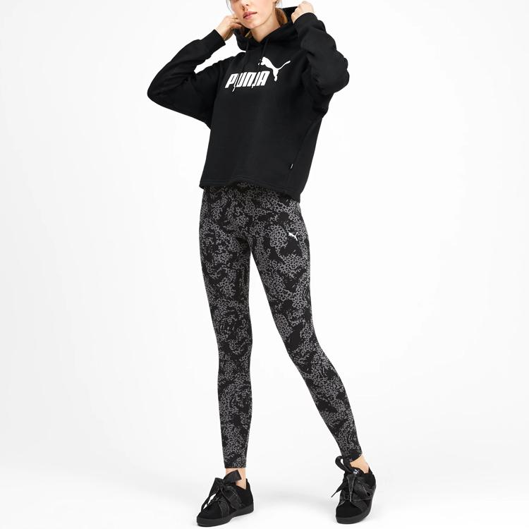 Puma Logo Print Casual Sports Hoodie Women Tops Black 580153-01