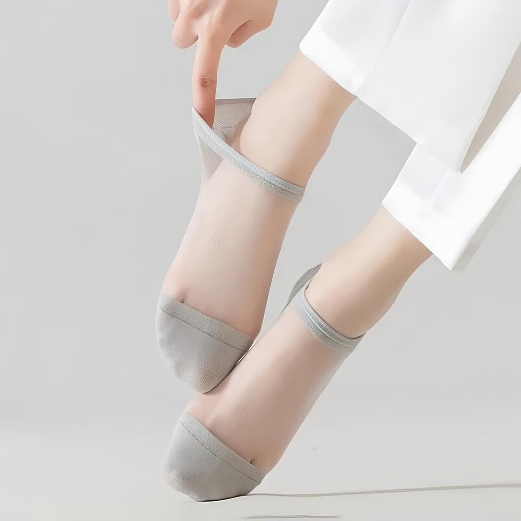 6-Pairs Transparent Low-Cut No-Show Socks Suitable for Daily Wear, Glass Fiber Breathable Short Ankle Socks with Non-Slip Sole