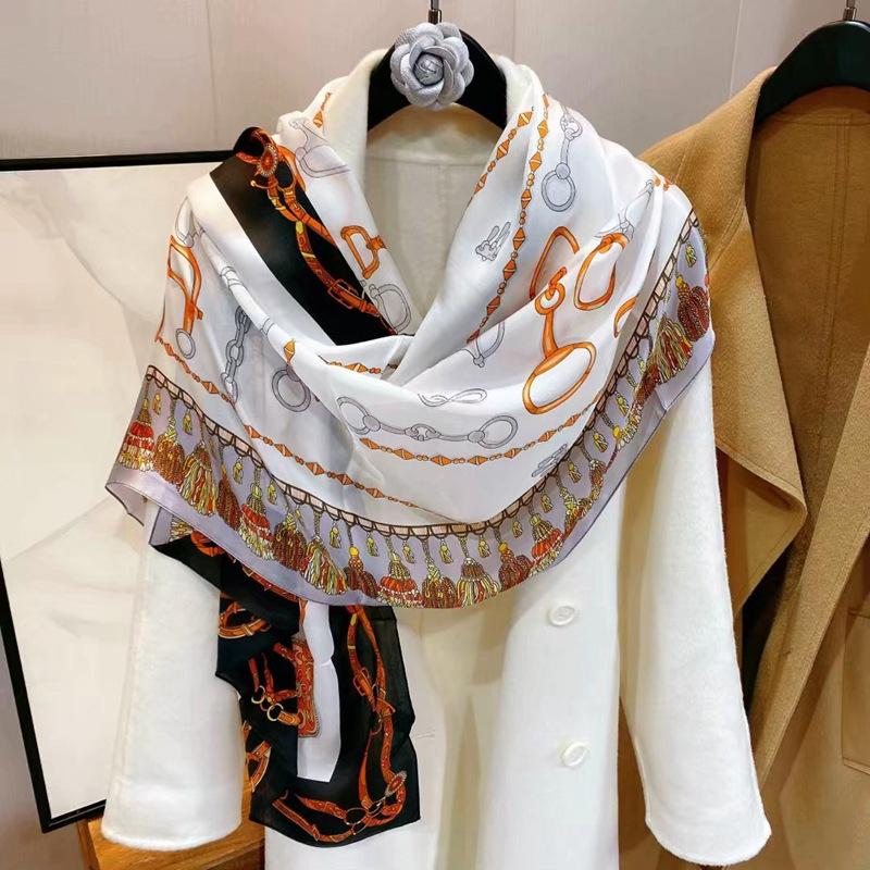 Silk Scarf Women'S Versatile Light Luxury Calla Lily Long Mulberry Silk Scarf Anti-Sun Shawl