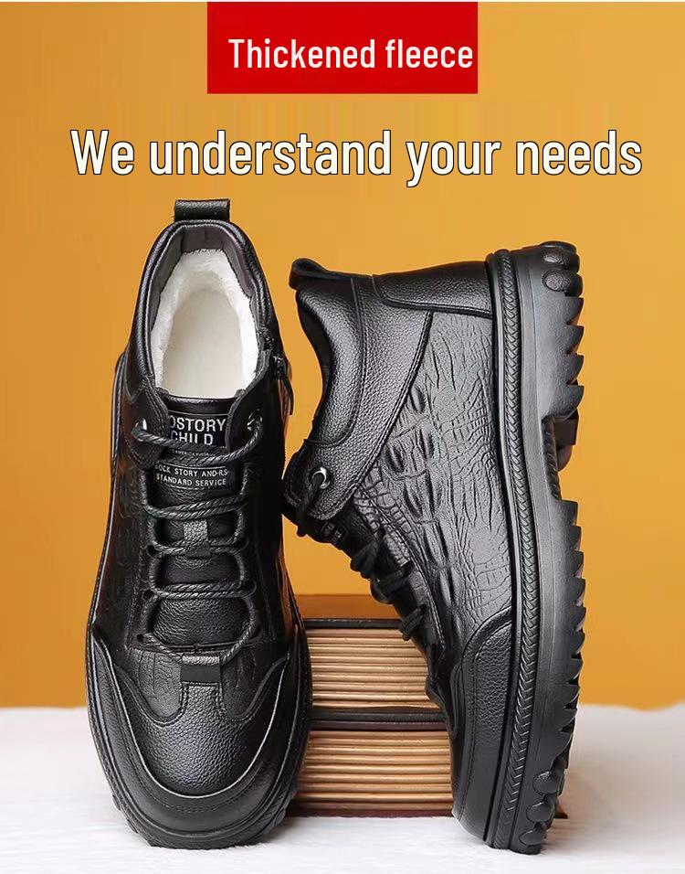 Herren Krokodilmuster High-Top Schneestiefel - Samtgefüttert, Warm, Verdickt Herbst/Winter Businessschuhe